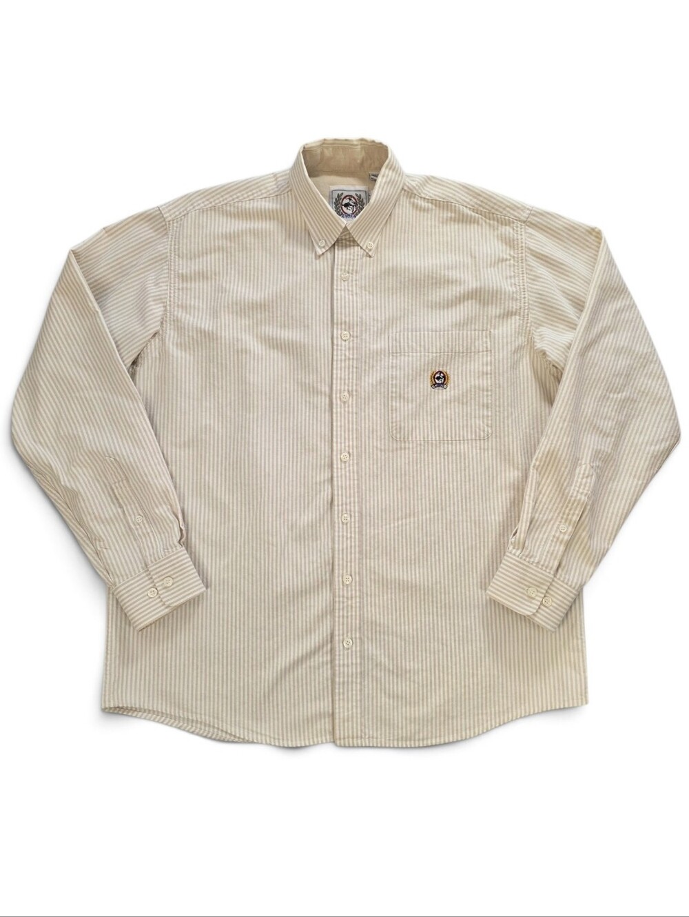 Cinch Tan White Stripe Cotton Western Button Down Shirt Men Large Vintage Y2K